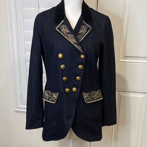 LRL Lauren Jeans Co Military Cotton Embroidered Trench Denim Jacket Indigo 8